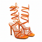 Orange Crystal Butterfly-knot Stiletto Sandals - Opposite 3/4