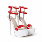 Red & White Platform Sandals – 3/4 Angle