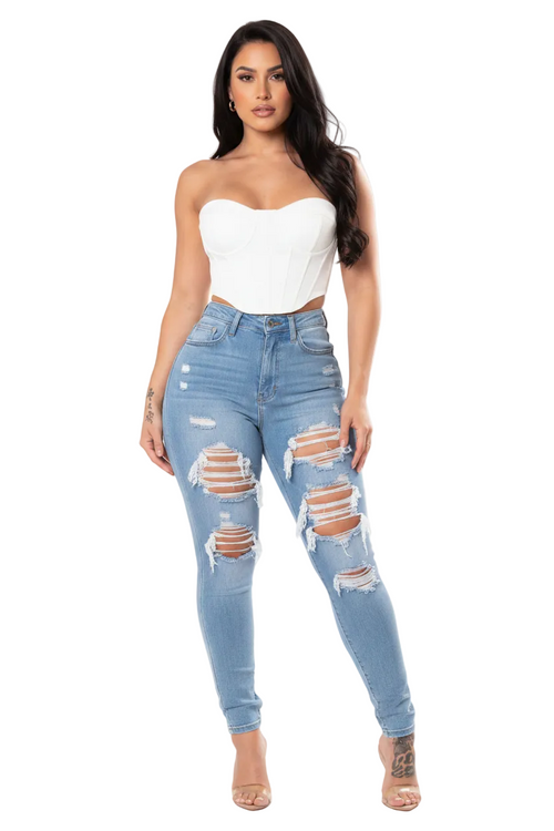 Ripped Jeans Corset - Light Blue