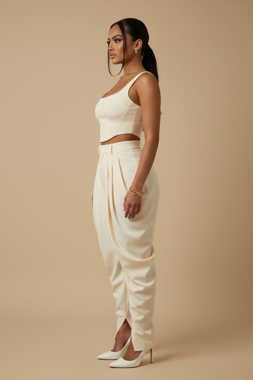 Soho Wide Pant - Cream on Cream Side