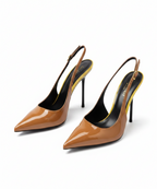 Tan Patent Leather Slingback Pump 3/4