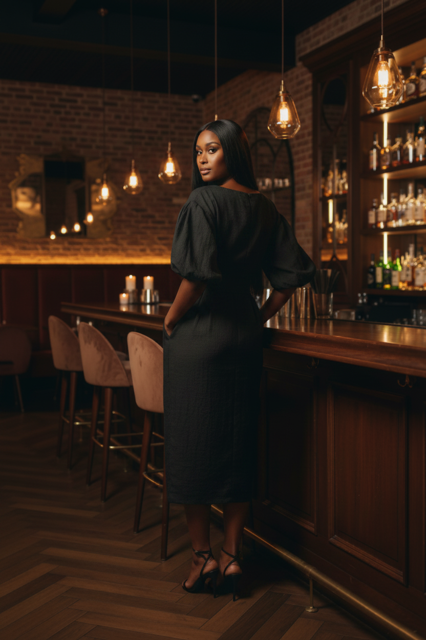 The Amara Dress - Black Over Shoulder