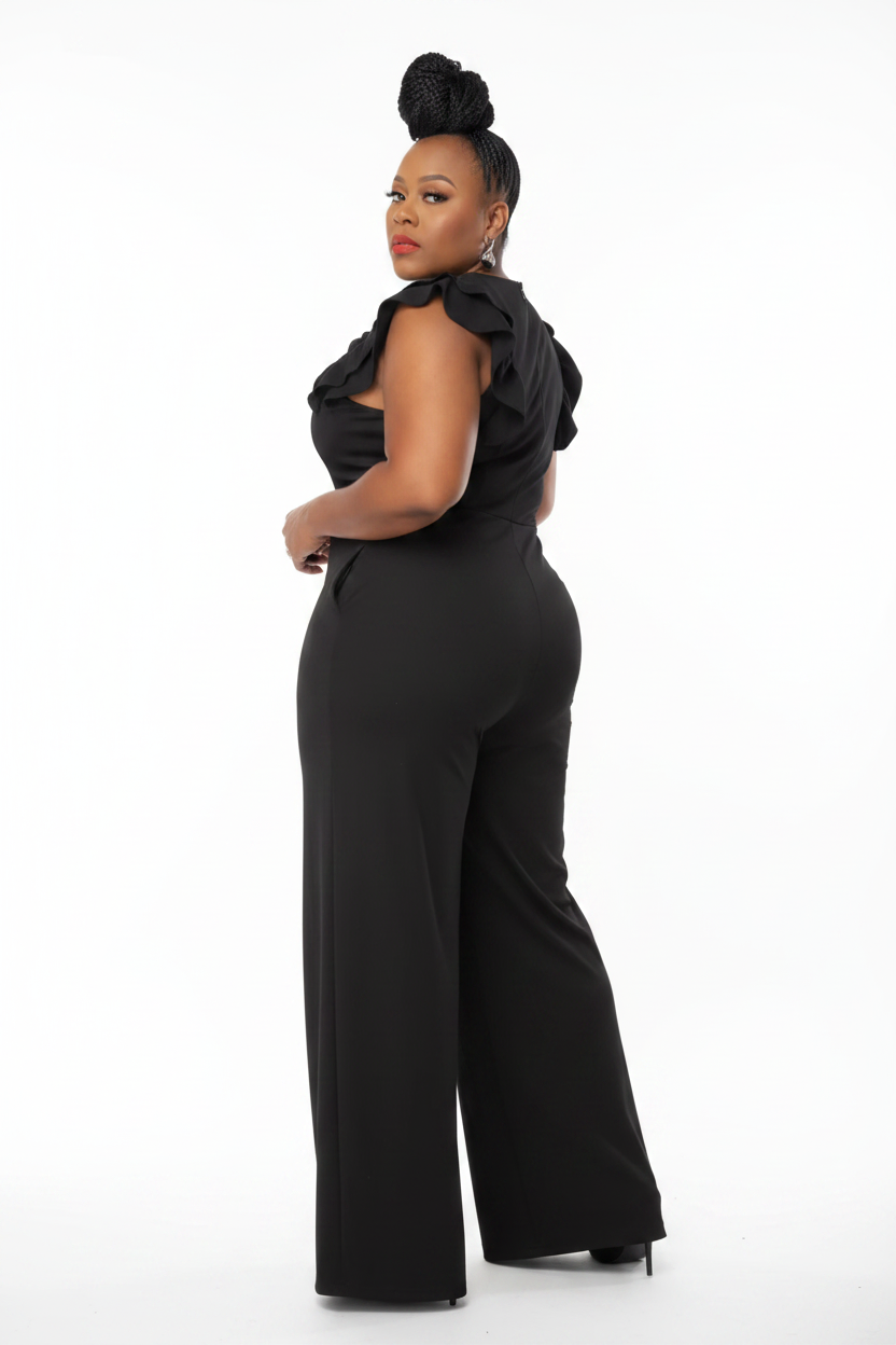 The Grand Dame Jumpsuit - Over Shoulder Black